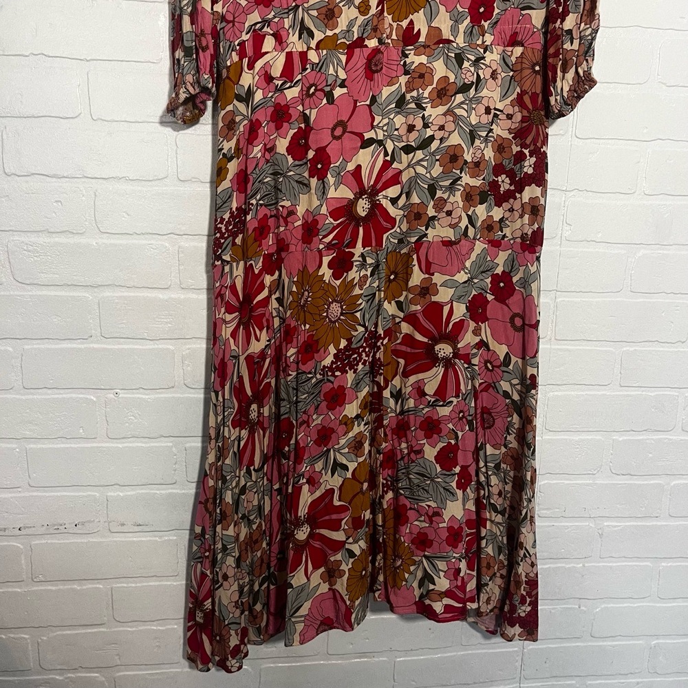 Entro Dress Womens Size Small Multi Color Floral Midi Flowy V Neck Bohemian Chic - Picture 8 of 10